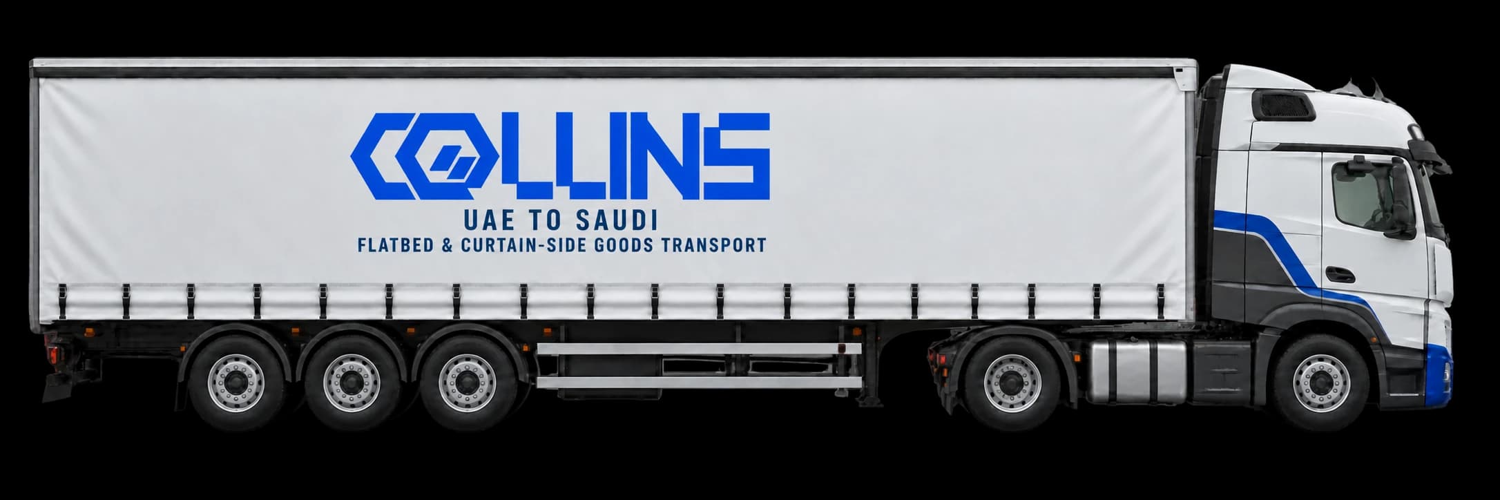 Illustration of a Collins-branded curtain-side trailer